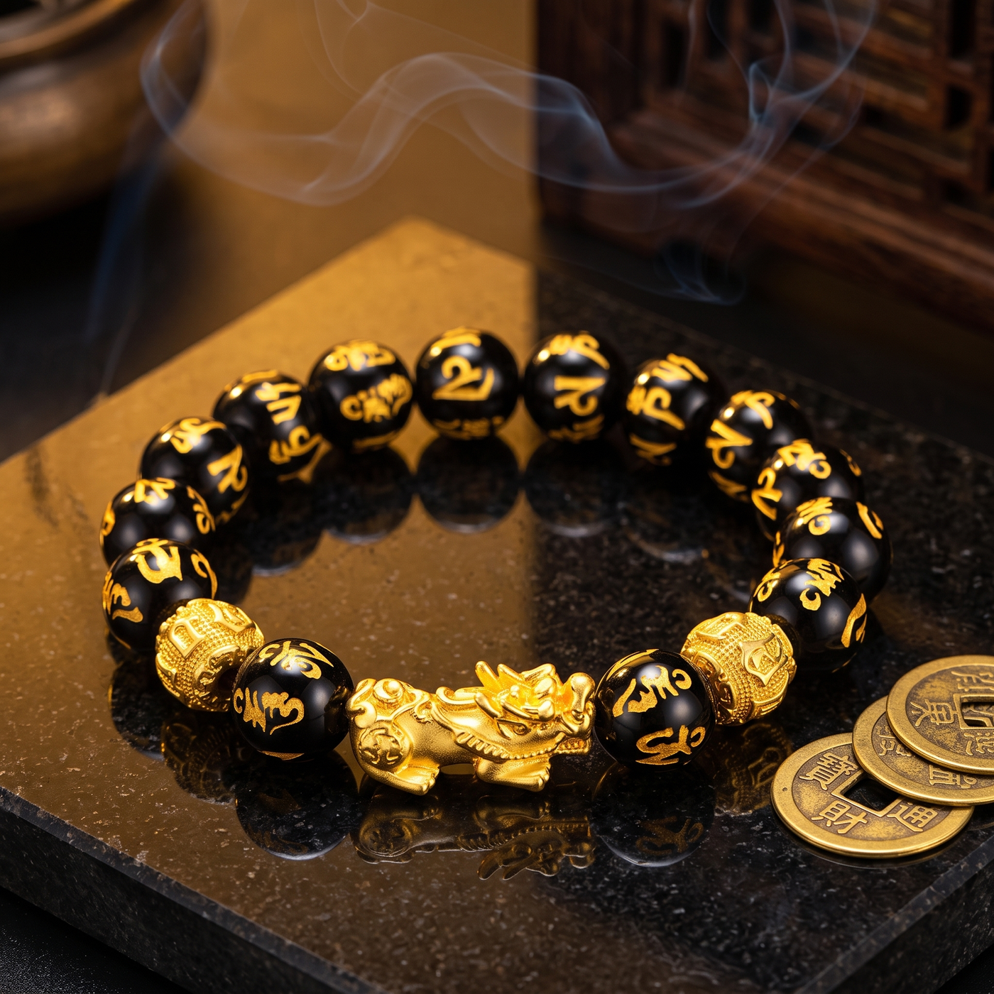 Bracelet Feng Shui en obsidienne
