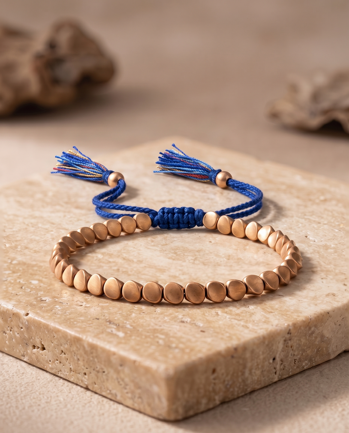 Tibetan Copper Shield Bracelet - Blue