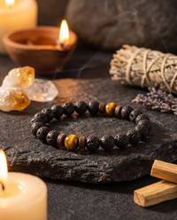 Tiger Eye Strength Bracelet with candlelight and crystals