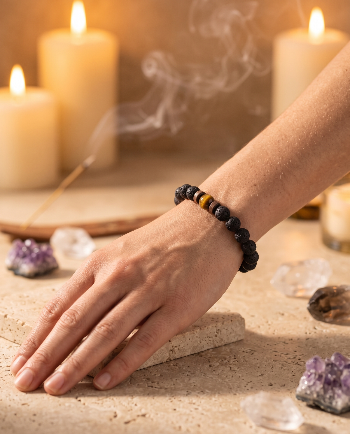 Tiger Eye Strength Bracelet worn, spiritual setting