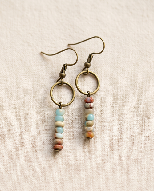 Amazonite Strength Earrings on warm cream linen