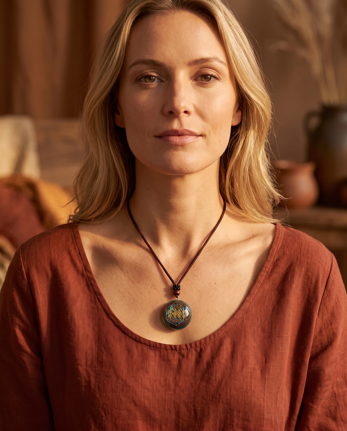 Sacred Energy Talisman worn just below the collarbone