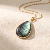 Labradorite Intuition Necklace on warm cream linen
