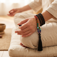 Matte Black mala wrapped around the wrist in meditation