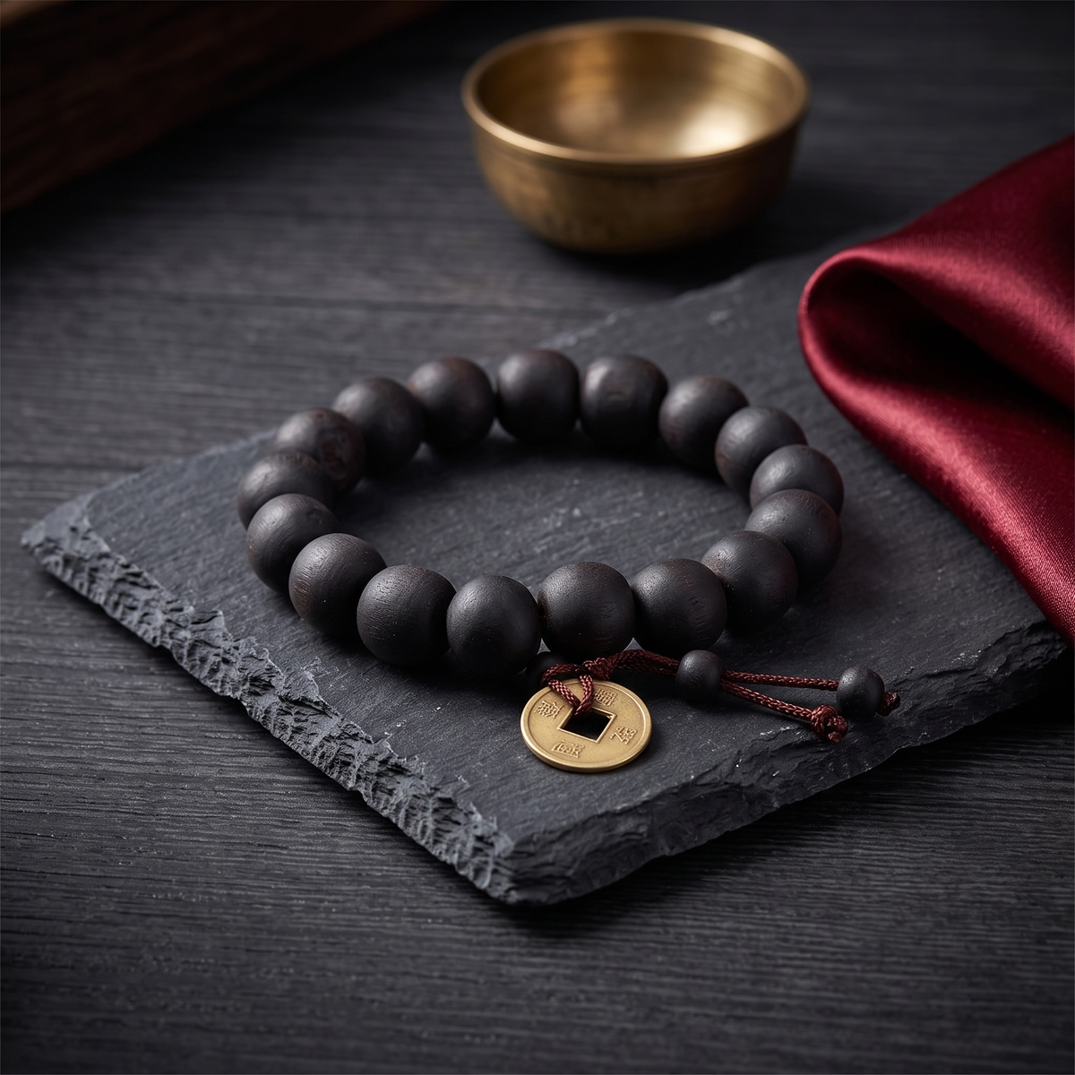 Buddha Mala Bracelet on dark slate